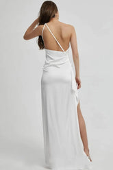 One Shoulder Backless Asymmetric Slit Prom Maxi Dresses